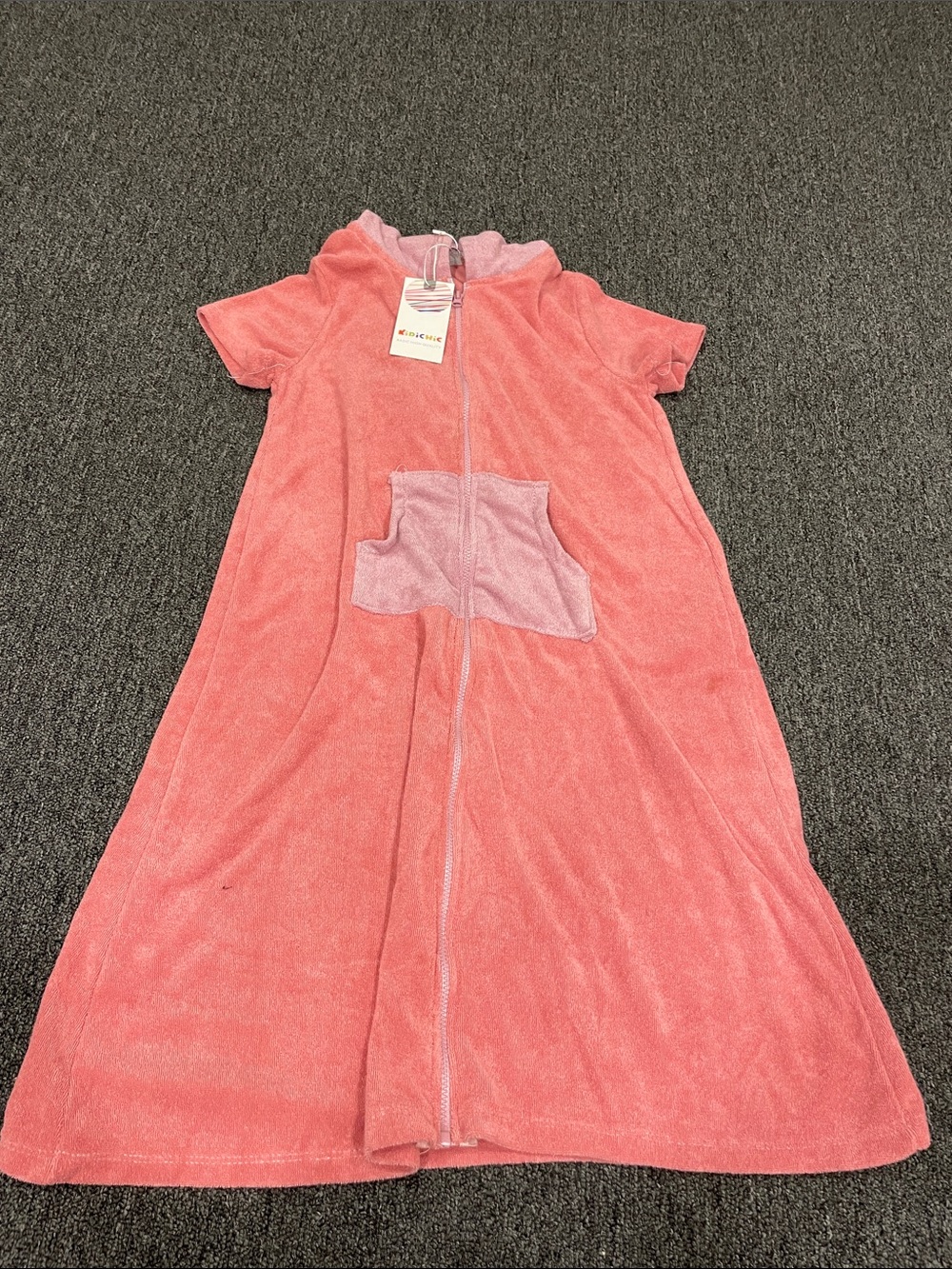 Kids Coral Pink Terry Zip-Front Swim Coverup